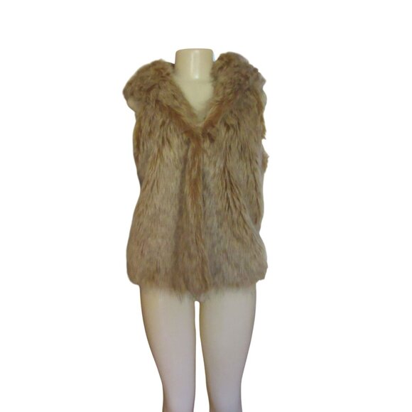 Kenar Womens Brown/Tan Hooded Faux Fur Vest Size L - Picture 2 of 7